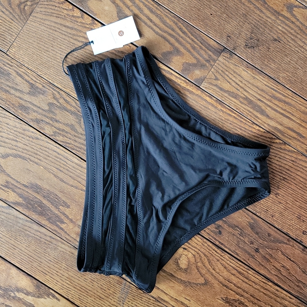 Shade and shore black medium coverage with high waist swim bottoms